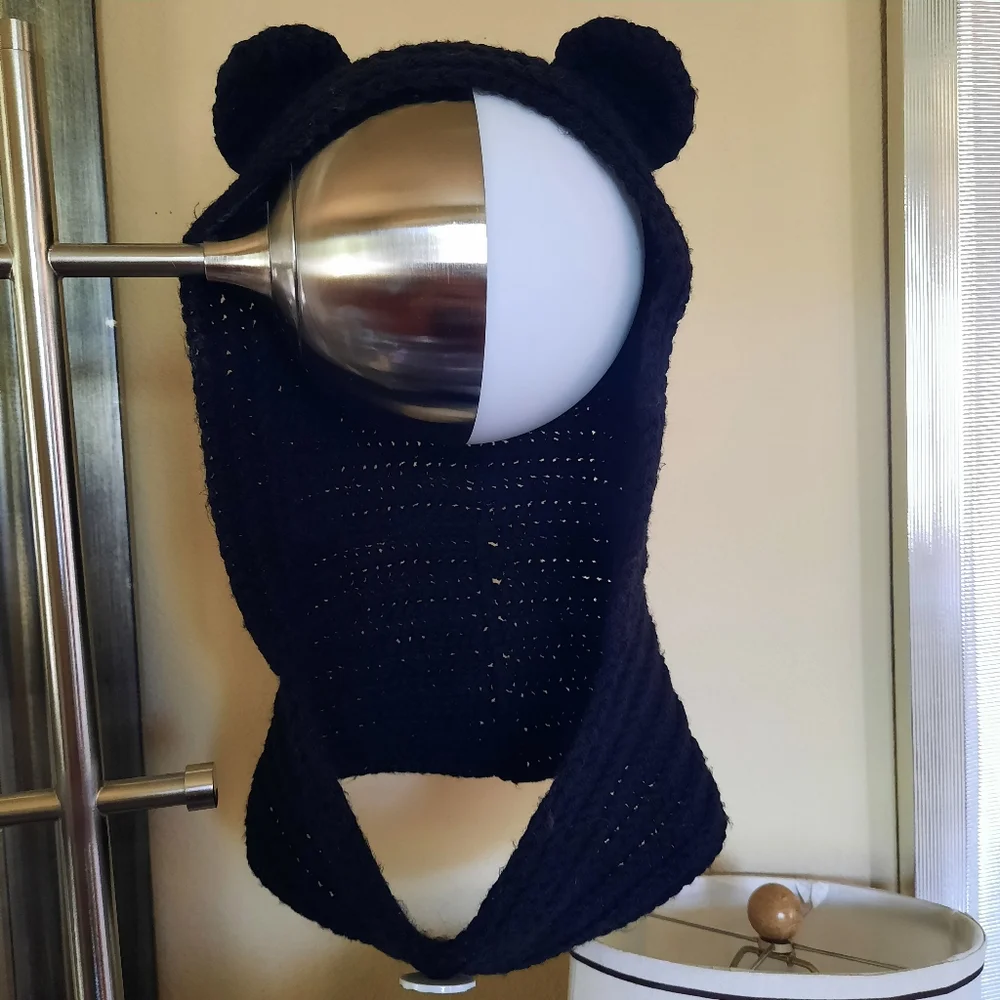 Black Crochet Hoodie With Bear Ears